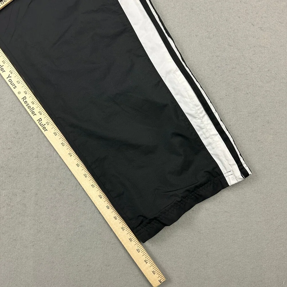 Adidas Pants Men XL Black White 3 Stripe Windbreaker Mesh Lined Zip Hem Sports